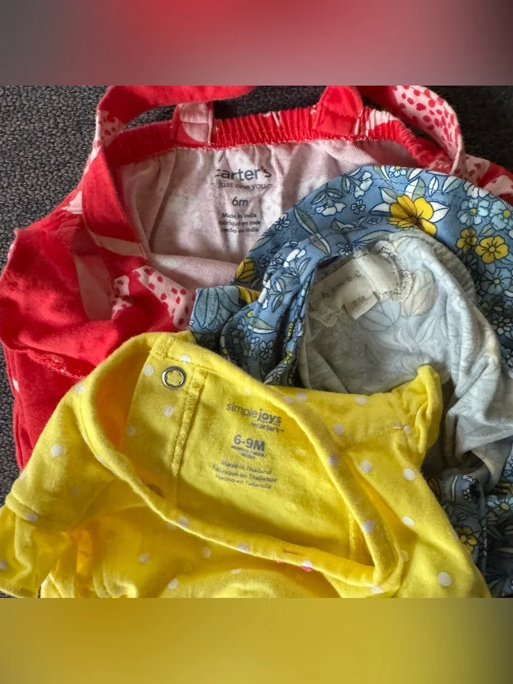 Bundle Baby Girl 6M Set 3PC Summer Romper Floral Bird Appliqué Red Yellow Blue